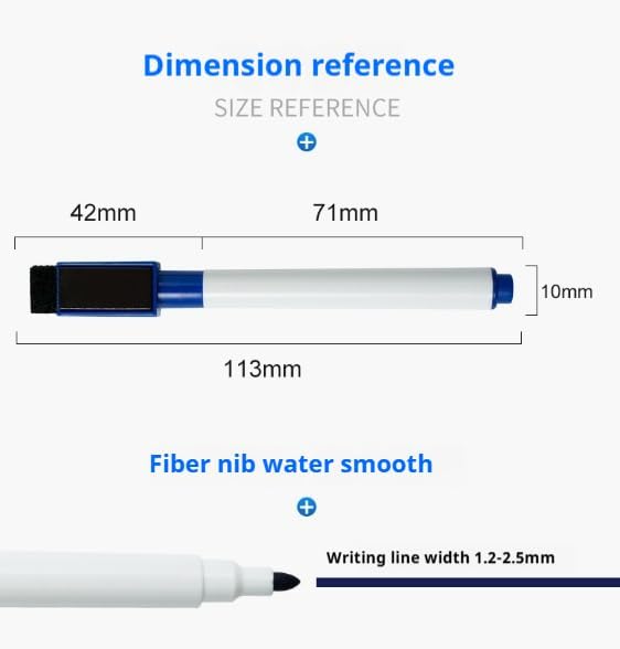 Fine tip Dry Erase Black Markers with Magnetic Cap and Eraser, Perfect for Dry Erase Boards and Whiteboards Pack of 8