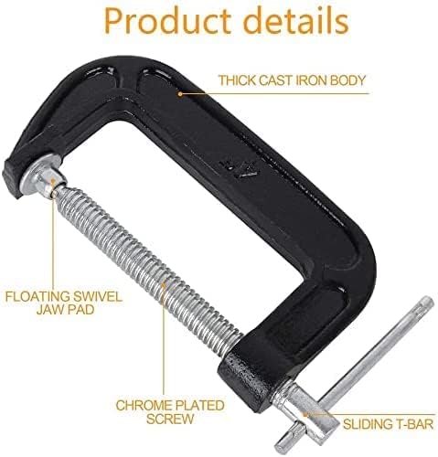 2 Inch C-Clamp Set, Heavy Duty Steel C Clamp Industrial Strength C Clamps for Woodworking, Welding, and Building (4Pcs)