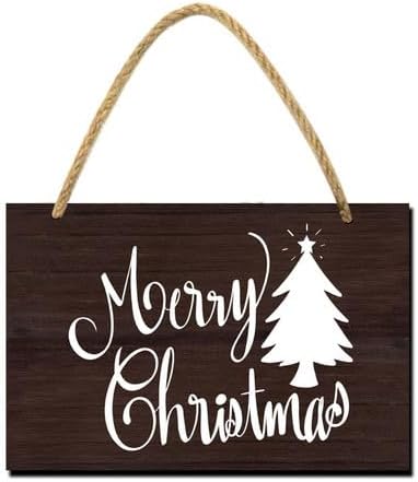 KPSheng Christmas Square Plank Hanging Sign, Rustic Farmhouse Christmas Wreath Wooden Wall Sign, Holiday Decoration Home Windows and Doors Indoor Outdoor Decoration 8x12 in