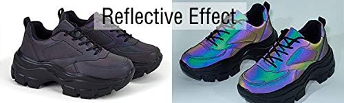 LUCKY STEP Women Chunky Platform Dad Colorblock White Neon Green Fuchsia Hologram Silver Casual Lace-Up Walking Sneakers