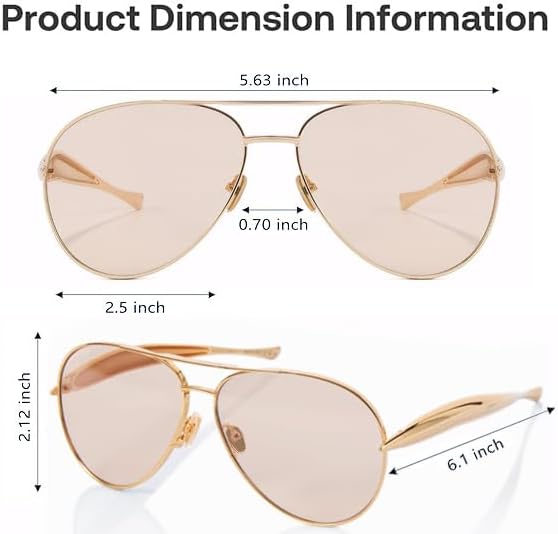 Oversized Aviator Sunglasses For Women 70s Retro 2025 Metal Shades with Gold Streamline Arms ( No Original Box )