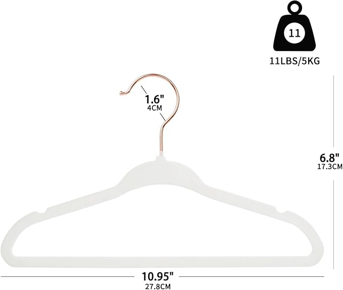 ManGotree Baby Velvet Hangers with 360° Swivel Rose Gold Hook, 11" Non-Slip Toddler Hanger, Ultra Thin Space Saving Infant Hangers for Kids Clothes, 15 Pack (White)