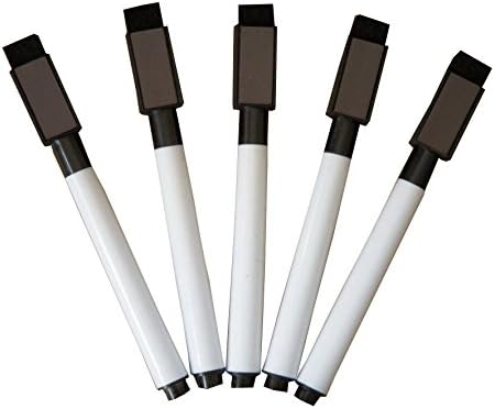 Fine tip Dry Erase Black Markers with Magnetic Cap and Eraser, Perfect for Dry Erase Boards and Whiteboards Pack of 5