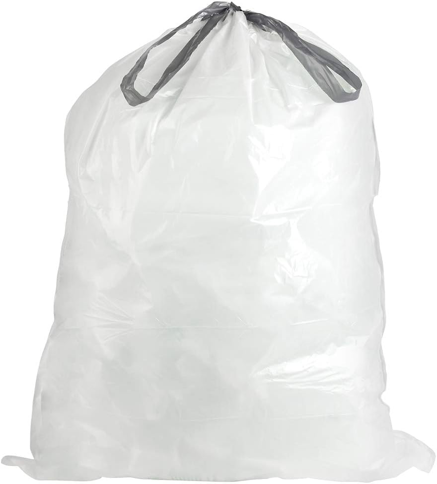 Plasticplace Custom Fit Trash Bags, Compatible with Simplehuman Code R (100 Count) White Drawstring Garbage Liners 2.6 Gallon/ 10 Liter 16.5 x 18""