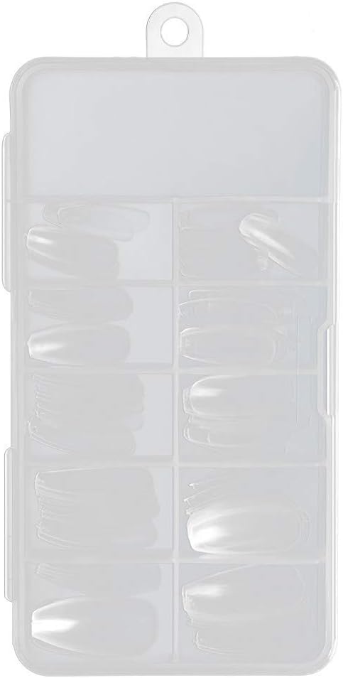 100 PiecesBox TransparentWhite Acrylic False Nails, Square Ballerina Coffin Fake Nail Tips, Medium Long Square Pressed On Nails, Full Cover Fake Nail Extension Patches (Clear, One Size)