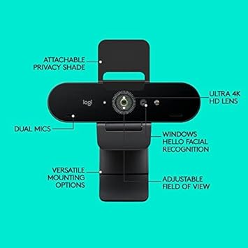 Logitech Brio PRO X 4K Webcam, Ultra 4K HD Video Calling, Noise-Canceling mic, HD Auto Light Correction, Adjustable Field of View, Microsoft Teams, Zoom, Google Voice, PC/Mac/Laptop/MacBook/Tablet