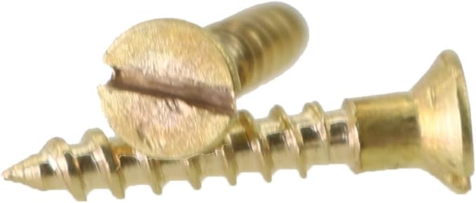 Pre-Drilling Screw MEETOOT 25pcs Brass Slotted Countersunk Head Screws Flat Self-Tapping Wood Bolt Woodworking Screws Furniture Hardware 2 x 12Inch (M2 x 12mm), Gold