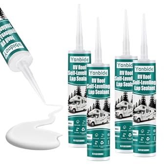 RV Silicone Sealant,RV Roof Self-Leveling Lap Sealant RV Caulk Sealant, RV White Flex Repair Caulking Lap Sealant for Rubber Roof on Motorhomes, Trailers, Campers (4 Pack)