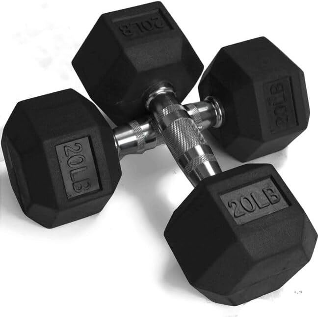 Titan Fitness Pair Free Weights, Black Rubber Coated Hex Dumbbell, Ergonomic Cast Iron Handle, Strength Training