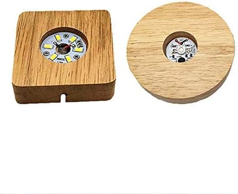 2Pcs 4" Wood LED Display Base, Multicolor Round Display Base Stand +Square Warm Colr Wooden Lighted Display Base for Crystal Glass Resin Art