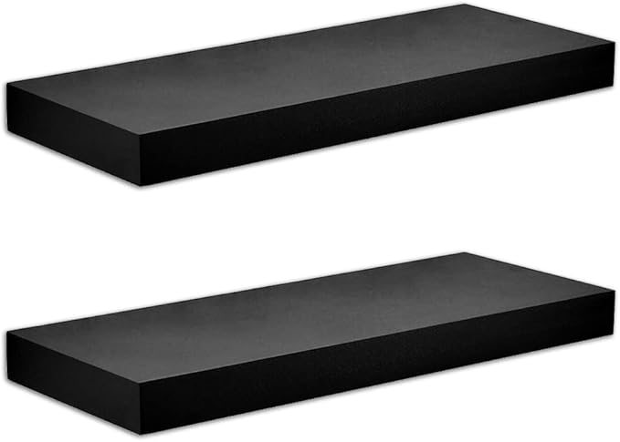 WELLAND Set of 2 Floating Shelves Wall Mounted Shelf, for Home Decor with 8" Deep (Black, 24 inch)