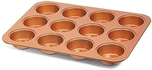 Non Stick Ceramic Coated Copper Muffin Pan 12 Cups Professional Healthy cupcake pans Even Baking, Dishwasher and Oven Safe