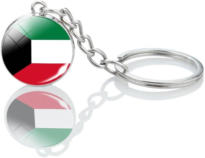 Kuwait Flag Glass Ball Pendant Keychain - Asia Kuwait Country Mini Flag Key Ring,Novelty Souvenirs National World Keyring for Men Women Couple Gift Accessories,As Show,Total Length?8Cm