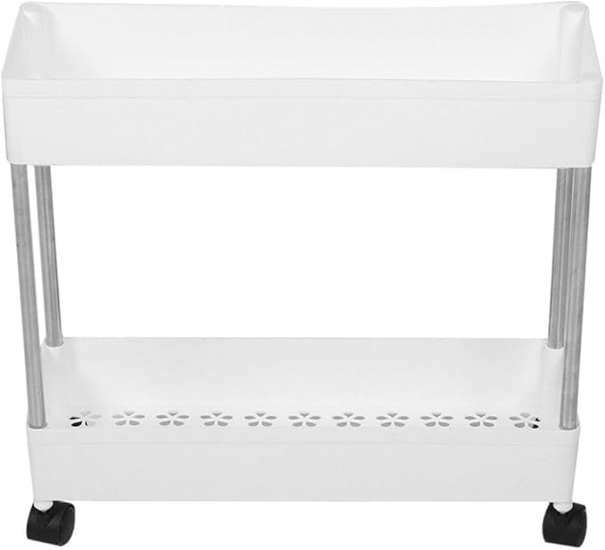 Alipis 2-Tier Plastic Rolling Utility Cart with Wheels Multi-Functional Storage Trolley Movable Storage Organizer for Kitchen Bathroom Office