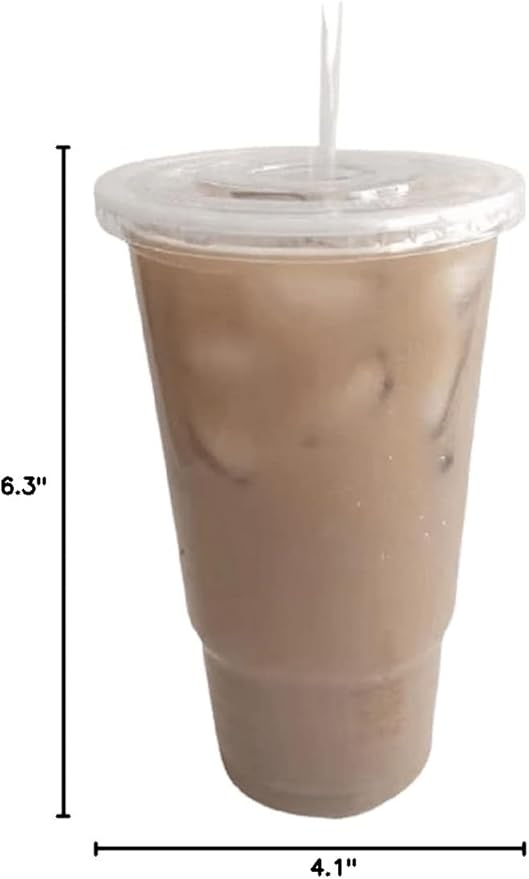 Tankon,100 Sets - 32 oz. Disposable Clear Plastic Cups With Lids and PLA Boba Straws 32oz.