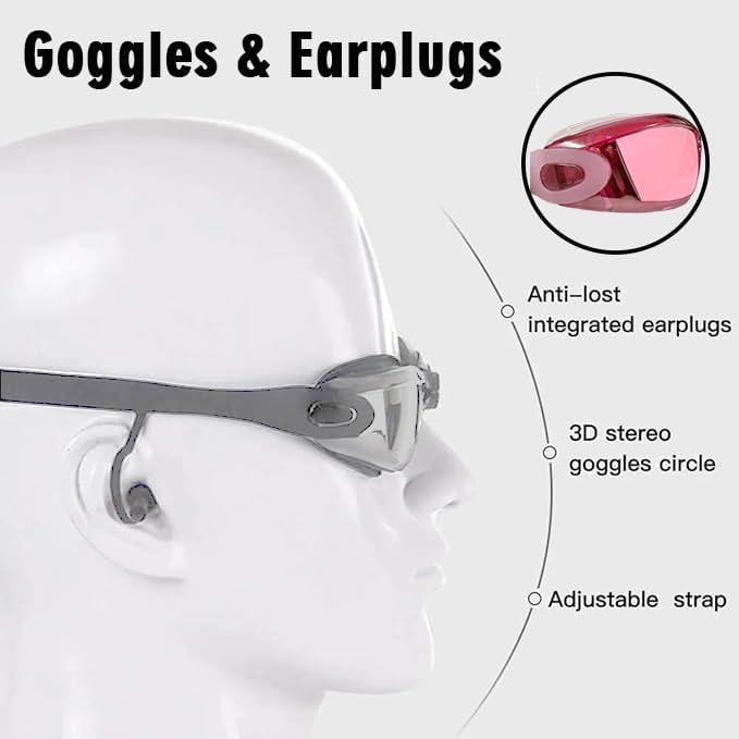 Swim Goggles,No Leaking Anti Fog UV Full Protection with Earplugs,Wide View Anti Fog&UV Swimming Goggles ?Swim Pool Goggles for Adult Men Women Youth?Red