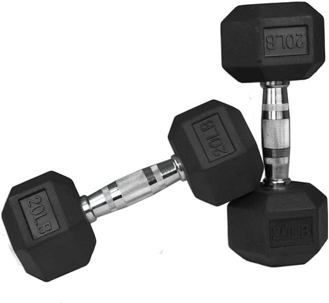 Titan Fitness Pair Free Weights, Black Rubber Coated Hex Dumbbell, Ergonomic Cast Iron Handle, Strength Training