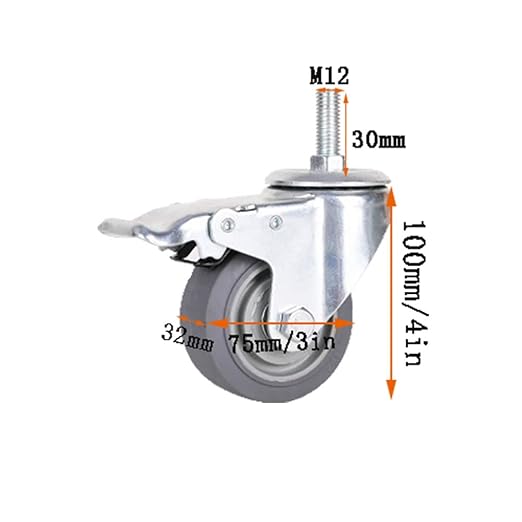 Castor Wheels Heavy Duty Screw Stem Castor Pack of 2 Trolley Wheels Grey Office Chair Caster Wheels Elastomer Rubber Castor Wheels Swivel Stem Castor Wheel for Transport cart Furni
