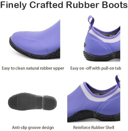 CNSBOR Womens Rain Boots Waterproof Garden Shoes For Women and Anti-Slip Feature Rubber Rain Boots Light Ankle For Outdoor Work Shoes