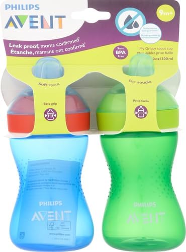 Philips Avent Spout Sippy Cup with Soft Spout and Leak-Proof Design, BlueGreen, 10oz, 2pk, SCF80121