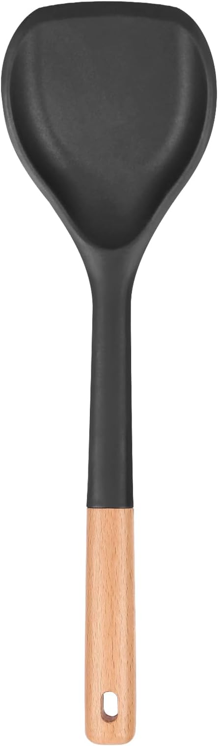 Non-stick silicone spatula, anti-scratch flexible edge for pans, comfortable non-slip wooden handle, heat resistant, BPA-free kitchen spatulas for cooking, 13.2 inches