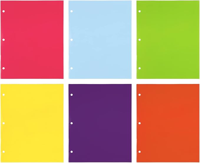 JAM PAPER Laminated Two Pocket Glossy 3 Hole Punch School Folders - Assorted Fashion Colors - 6Pack