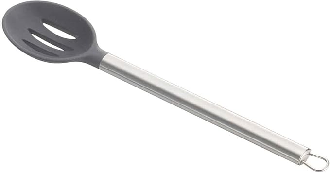 Tablecraft 11177 Slotted Spoon, 1.5 oz, Gray, Silicone Over Nylon, 13.25-inch Length