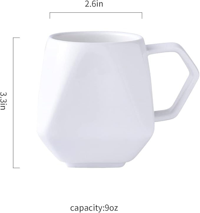 Coffee Mug,White Coffee Mugs, Ceramic Irregular Angular Tea Cup with Handle for Travel School Office Party Camping and Home Dishwasher, and Microwave Stylish Birthday Gift