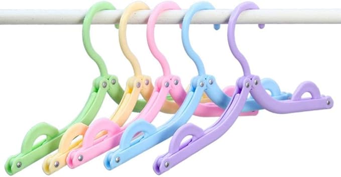 10pcs Colorful Folding Clothes Hangers,Space Saving Travel Accessories Portable Lightweight Collapsible Plastic Hangers Windproof Non-Slip Telescopic Drying Rack for Home Travel Camping
