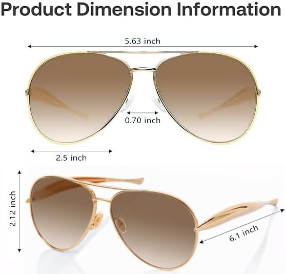 Oversized Aviator Sunglasses For Women 70s Retro 2025 Metal Shades with Gold Streamline Arms