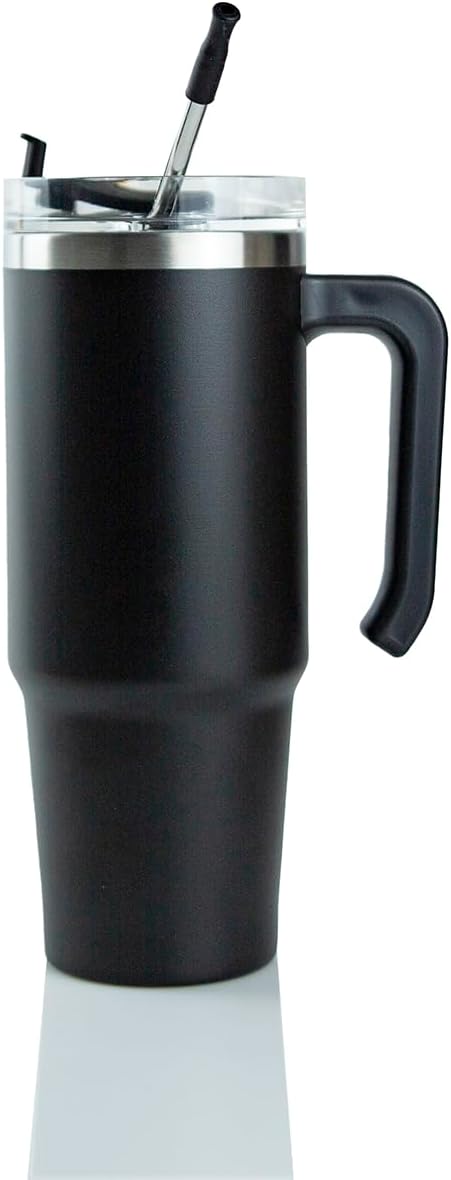 Hogg 30oz Grippy Tumbler with Removable Handle, Lid, and Stainless Steel Straw, DIY, Customizable, Double Wall Insulated Tumblers (Black)