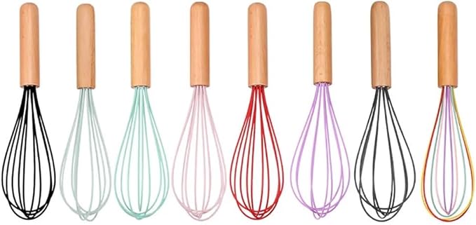 Silicone Wrapped Stainless Steel Wire Manual Egg Beater Milk Cream Mixer Handheld Whisks Stirring Blending Non-Slip Wooden Handle Baking Kitchen Appliances (Light Green)
