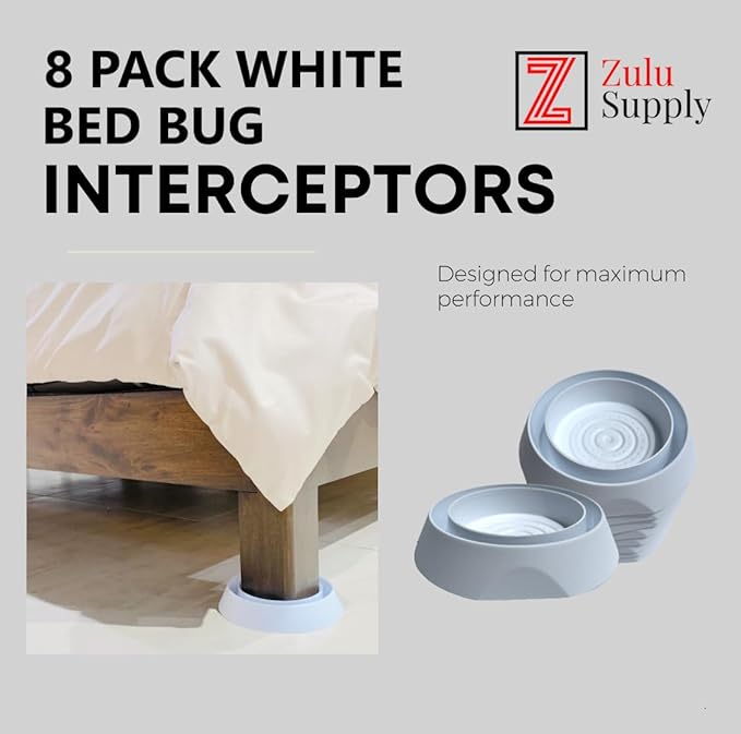 Zulu Supply Bed Bug Interceptors, Traps, 8 Pack, White, Bedbug Monitor, Insect Detector for Bed Legs or Furniture (White 8-Pack)