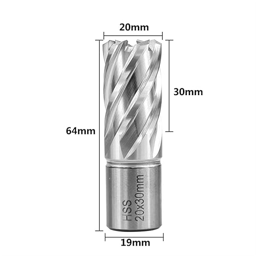 Shank HSS Annular Drill Bit 12-42x30mm TiN Coated Hollow Drill Bit for Metal Cutting Weldon Shank Core Drill Bit (20x30mm)