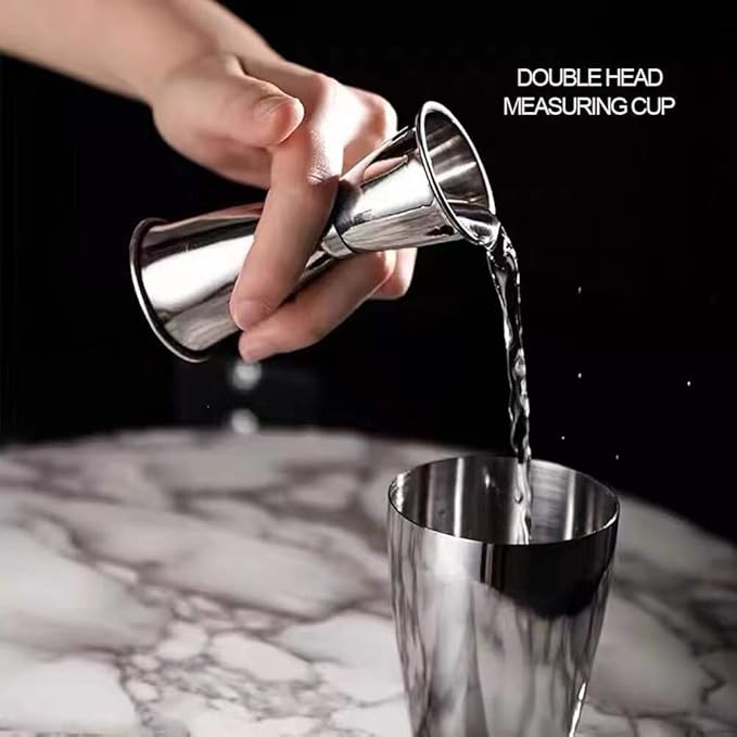 Double Jigger 0.5 1 oz 304 Stainless Steel with Recipe 15ml 30ml Measuring Cup Measure Liquor Quickly Accurately Cocktail Jigger Round Edge and Thin Waist for Comfort Holding