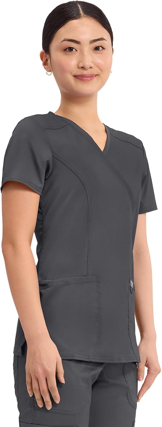 6XL Cherokee WW Revolution Scrub Tops Women Mock Wrap 2 Pockets Nurse Shirt | Slim Fit, Instrument Loop, Soft 2-Way Stretch Fabric, Durable Construction, Side Vents, Easy Care, Breathable, Healthcare Use