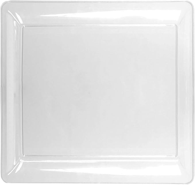 Party Essentials Hard Plastic 16 x 16-Inch Square Serving Tray, 3-Count, Crystal Clear