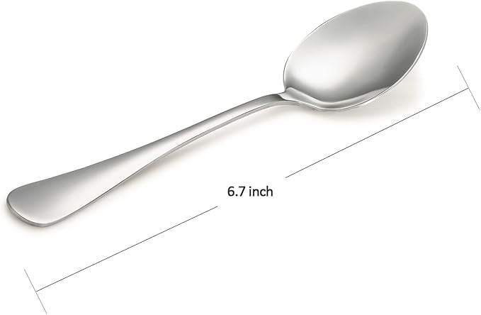 Stainless Steel 12-Piece Teaspoons Set, Table Dessert Spoons Pack for 12 (Silver 6.7 Inches)