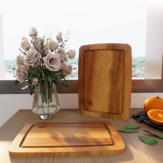 Acacia Wood Cutting Boards For Kitchen,Wooden Cutting Boards For Kitchen,Chopping Board With Deep Groove,Wood Cutting Boards 10"X14"