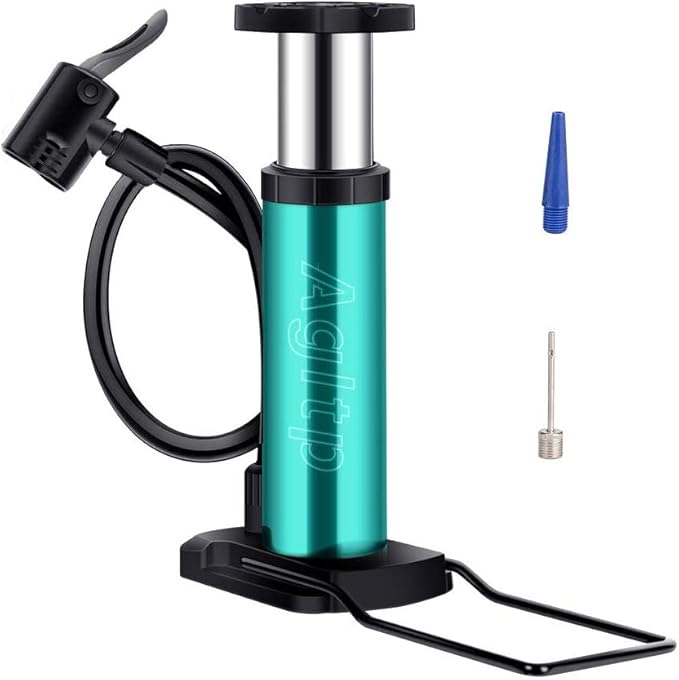 Agltp Bike Pump, Mini Bike Floor Pump Compact Mini Portable Bicycle Foot Pump Compatible with Presta and Schrader Valve Portable Bicycle Pump,Aluminum Alloy Floor Bicycle Pump,Free Puncture Repair Kit