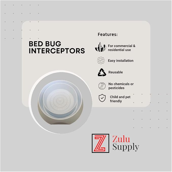 Zulu Supply Bed Bug Interceptors, Traps, 8 Pack, White, Bedbug Monitor, Insect Detector for Bed Legs or Furniture (White 8-Pack)