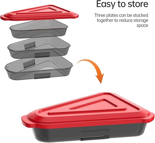 Reusable Pizza Storage Container with 3 Mergable containers - Combined Pizza PP Container to Organize & Save Space, Red&Black