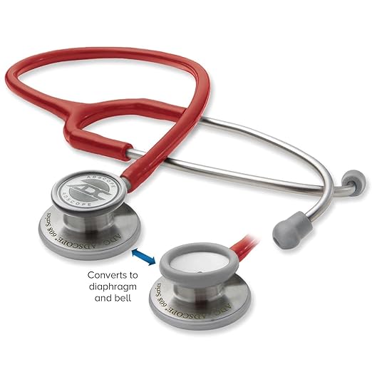 ADC Adscope 608 Premium Convertible Clinician Stethoscope with Tunable AFD Technology, For Adult and Pediatric Patients, Red