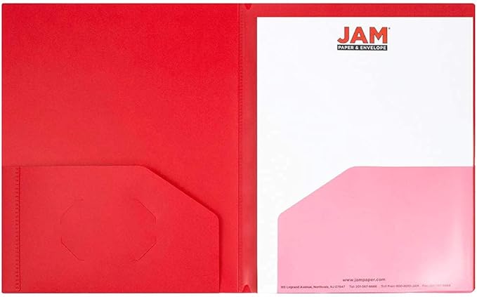 JAM PAPER Heavy Duty Plastic Multi Pocket Folders - 4 Pocket Organizer - Red - 2Pack
