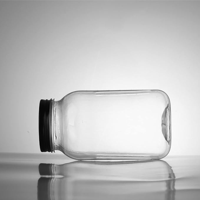Novelinks 32 OZ Clear Plastic Mason Jars with Lids - Dishwasher Safe Plastic Mason Jars 32 OZ Plastic Jars with Lids for Kitchen Household Storage (6 Pack) (Black)
