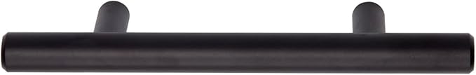 Basics Euro Bar Cabinet Handle (12-inch Diameter), 5.38 in Length (3 in Hole Center), Flat Black, Pack of 10, AB1500-FB-10