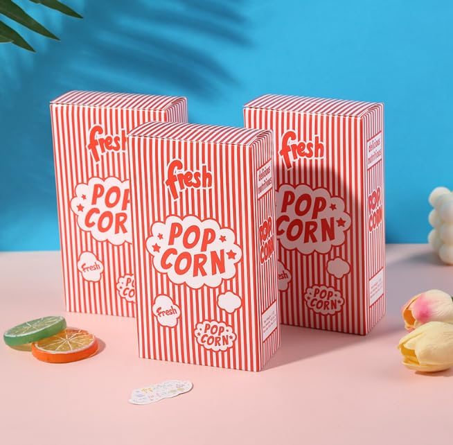 20pcs Popcorn Boxes Paper Popcorn Bags Container Bulk Red White Popcorn Cups Bucket for Popcorn Movie Theater Party Supplies