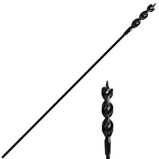 Flexible Installer Drill Bit for Pulling Wires Through Walls Ceilings and Sidewalks, 54-Inch Long, 34-Inch Auger with a Fish Eye Hole and Screw Point, 14" 3-Flat Anti-Slip Shank.