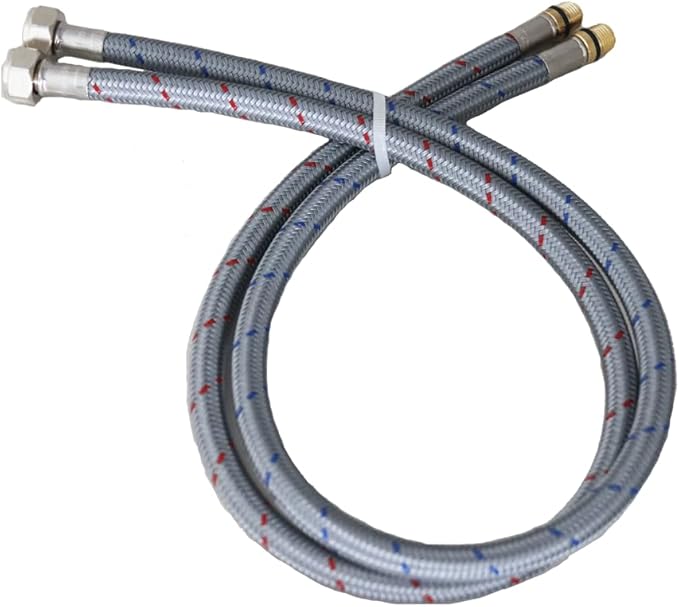 Long Faucet Connector Braided Stainless Steel 304 Supply Hose 38-Inch Female Compression Thread, x 2 Pcs (1 Pair)