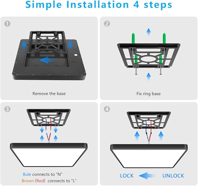 12Inch 24W Square LED Ceiling Light Fixtures Flush Mount, 5000K Daylight White LED Ceiling Lamp, Surface Mount Modern Ceiling Lights, Black Slim Flat Panel Lighting for Bedroom, Kitchen, Bathroom Etc